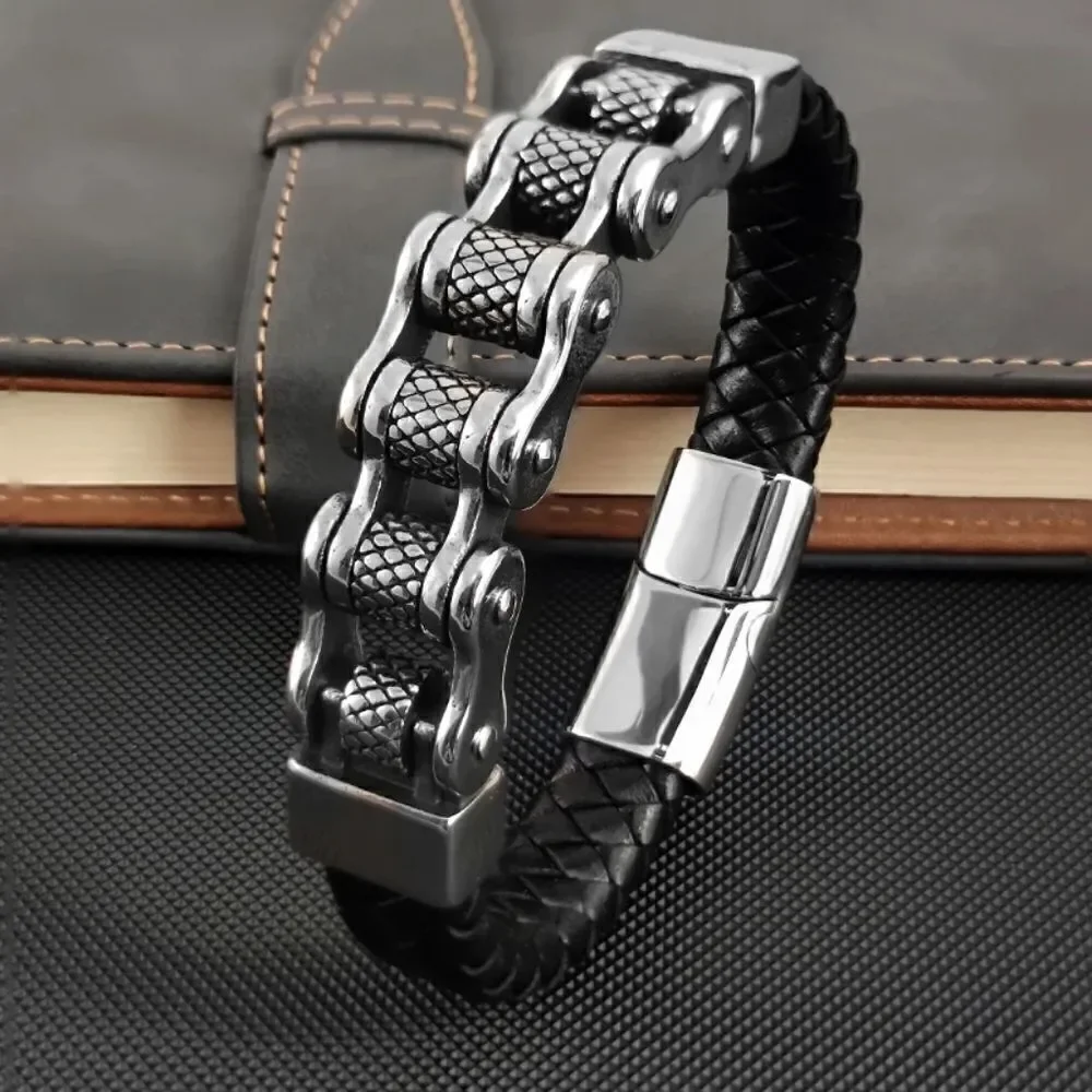 Black Leather Chain bracelet